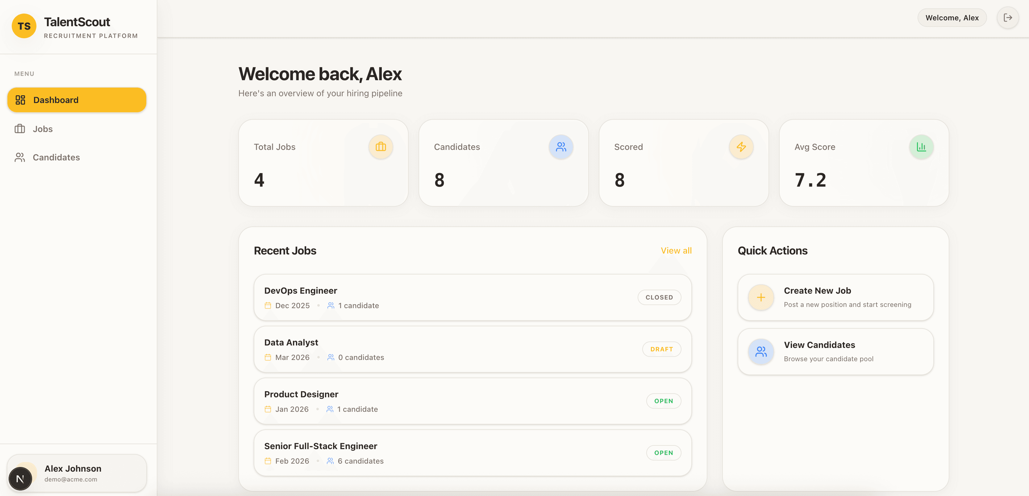 Talent Scout main view