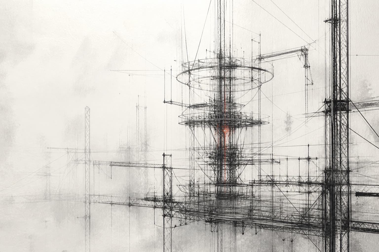 A layered geometric intelligence core connected to analytical structures